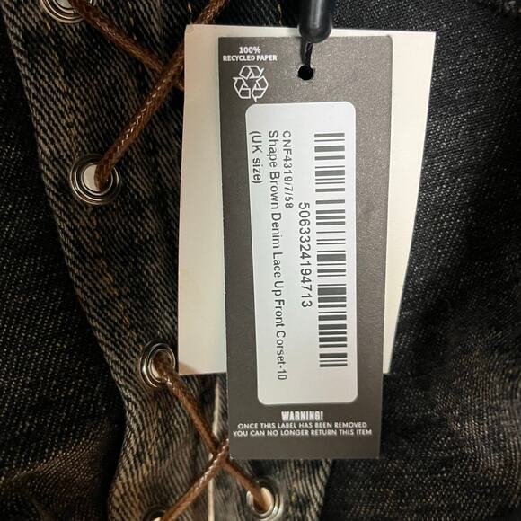 Pretty Little Thing Shape Brown Denim Lace Up Front Corset 6 - Picture 6 of 9